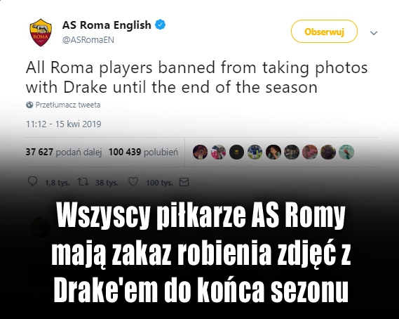 Nietypowy zakaz dla wszystkich piłkarzy AS Romy! xD